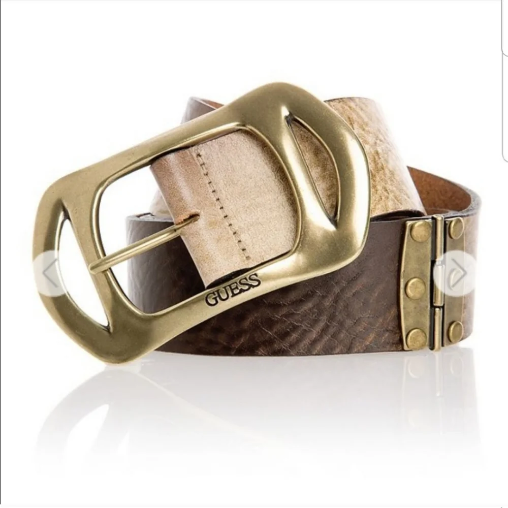 Guess Genuine Leather Ombre Brown Beige Belt with Brass Buckle Like NEW